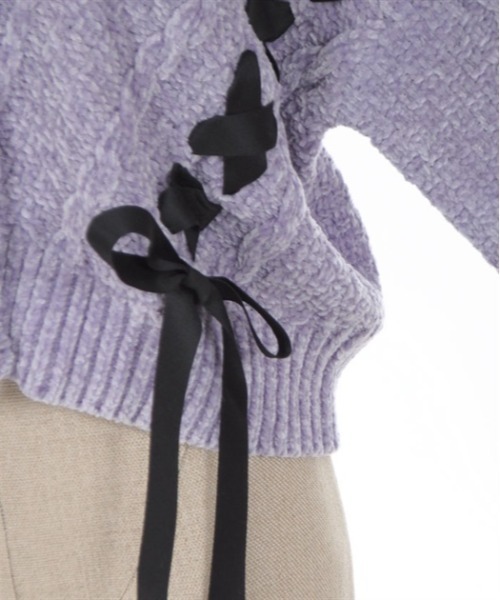 axes femme POETIQUE(アクシーズファムポエティック)の「レースアップベロアモールカーディガン(カーディガン/ボレロ・レディース・キナリ/パープル/グレイッシュベージュ・MEDIUM)」の9枚目の写真