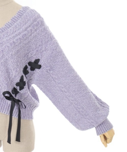 axes femme POETIQUE(アクシーズファムポエティック)の「レースアップベロアモールカーディガン(カーディガン/ボレロ・レディース・キナリ/パープル/グレイッシュベージュ・MEDIUM)」の14枚目の写真