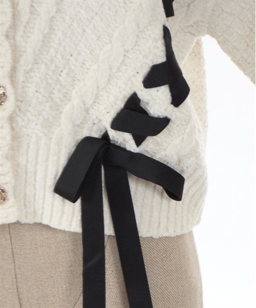 axes femme POETIQUE(アクシーズファムポエティック)の「レースアップベロアモールカーディガン(カーディガン/ボレロ・レディース・キナリ/パープル/グレイッシュベージュ・MEDIUM)」の19枚目の写真