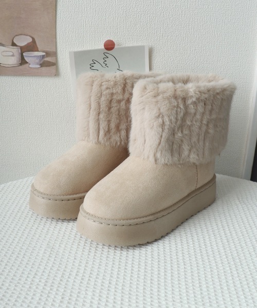 Miniministore(ミニミニストア)の「ムートンブーツ 厚底 裏起毛ブーツ 冬靴(ブーツ・レディース・ブラック/ベージュ/アイボリー・23.0cm/23.5cm/25.0cm/24.0cm/24.5cm/25.5cm)」の21枚目の写真