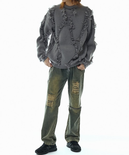 Theater code（シアターコード）の「fringe pattern knit / フリンジパターン ニット（ニット/セーター・メンズ・グレー/ブラック/ホワイト・L/M）」の12枚目の写真