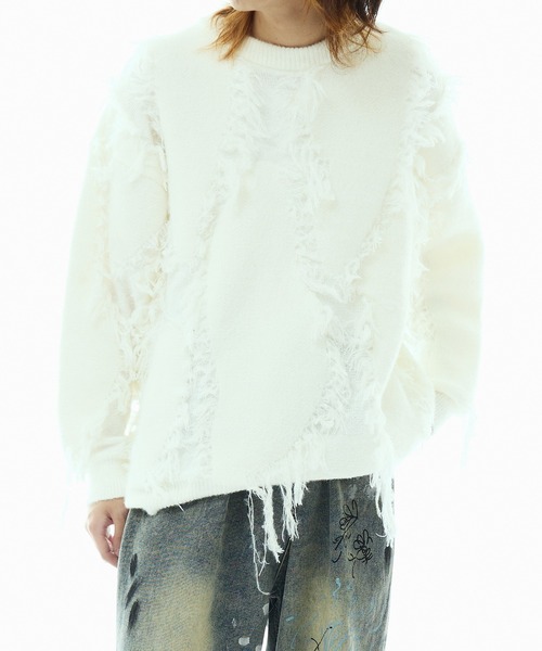 Theater code（シアターコード）の「fringe pattern knit / フリンジパターン ニット（ニット/セーター・メンズ・グレー/ブラック/ホワイト・L/M）」の14枚目の写真