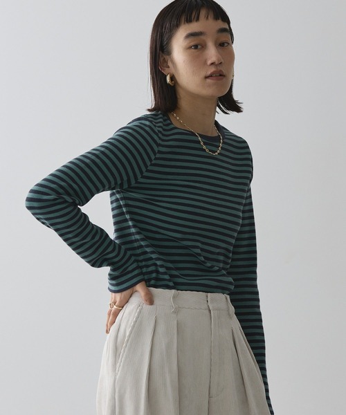 AMERICAN HOLIC（アメリカンホリック）の「リブボーダーカットプルオーバー（Tシャツ/カットソー・レディース・ネイビー/アイボリー/サックスブルー・M/L）」の6枚目の写真