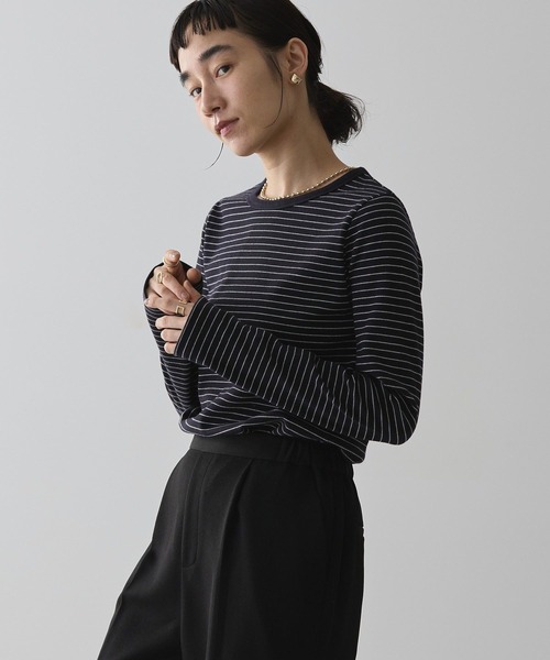 AMERICAN HOLIC（アメリカンホリック）の「リブボーダーカットプルオーバー（Tシャツ/カットソー・レディース・ネイビー/アイボリー/サックスブルー・M/L）」の18枚目の写真