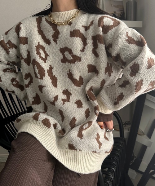 ULEULA（ウルア）の「ヒョウ柄モヘアニット（ニット/セーター・レディース・アイボリー/ブラック・FREE）」の2枚目の写真