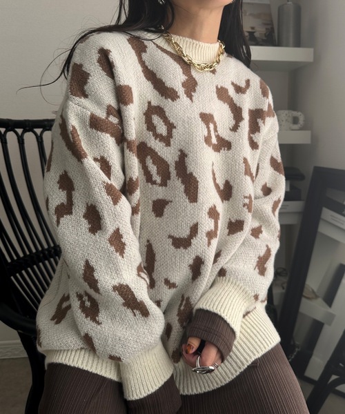 ULEULA（ウルア）の「ヒョウ柄モヘアニット（ニット/セーター・レディース・アイボリー/ブラック・FREE）」の3枚目の写真