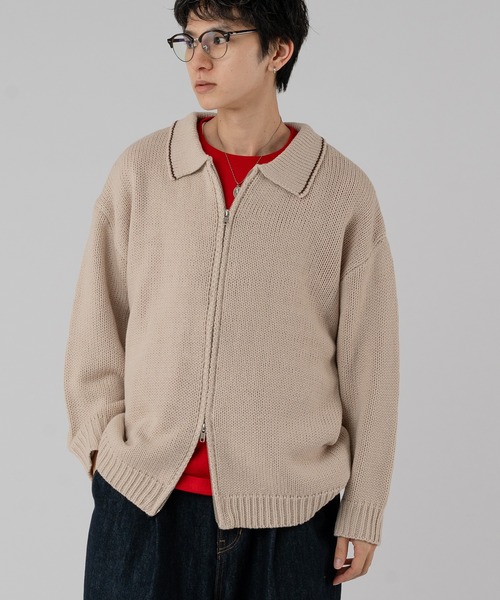 Adoon plain（アドーンプレーン）の「DOUBLE ZIP KNIT POLO SHIRT / ダブルジップニットポロシャツ（ポロシャツ・メンズ・アイボリー/ブラック/グリーン・MEDIUM/LARGE）」の16枚目の写真