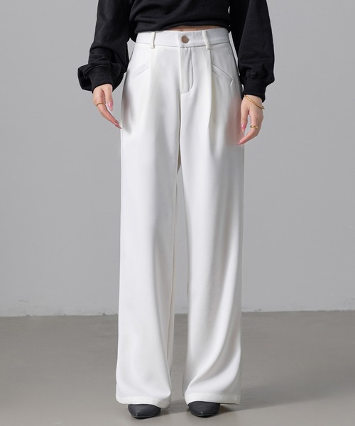 DAY CLOSET（デイ クローゼット）の「【大きいサイズ有】すらっと脚長。美シルエットハイウエストタックスラックス レディース（スラックス・レディース・ホワイト/ブラック/モカ/ダークグレー/ボルドー・L/XL/XS/S/M）」の2枚目の写真