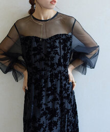 Thevon | 【オケージョン】シアー切替フラワージャガードワンピース(ワンピース)