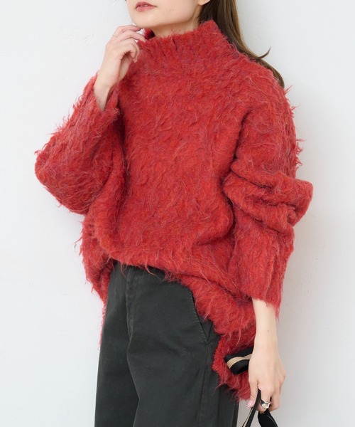 PUAL CE CIN(ピュアルセシン)の「カール起毛ハイネックニットプルオーバー(ニット/セーター・レディース・チャコールグレー/ライトベージュ/レッド・FREE)」の3枚目の写真