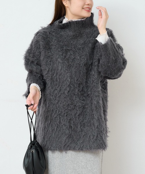 PUAL CE CIN(ピュアルセシン)の「カール起毛ハイネックニットプルオーバー(ニット/セーター・レディース・チャコールグレー/ライトベージュ/レッド・FREE)」の14枚目の写真