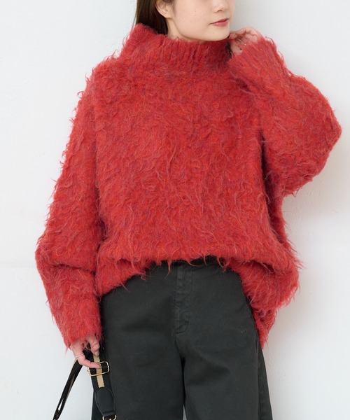 PUAL CE CIN(ピュアルセシン)の「カール起毛ハイネックニットプルオーバー(ニット/セーター・レディース・チャコールグレー/ライトベージュ/レッド・FREE)」の10枚目の写真