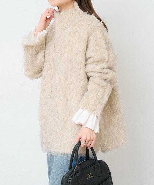 PUAL CE CIN(ピュアルセシン)の「カール起毛ハイネックニットプルオーバー(ニット/セーター・レディース・チャコールグレー/ライトベージュ/レッド・FREE)」の5枚目の写真
