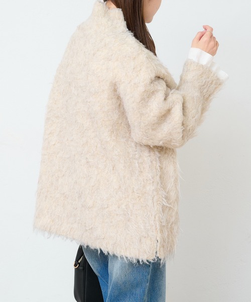 PUAL CE CIN(ピュアルセシン)の「カール起毛ハイネックニットプルオーバー(ニット/セーター・レディース・チャコールグレー/ライトベージュ/レッド・FREE)」の6枚目の写真