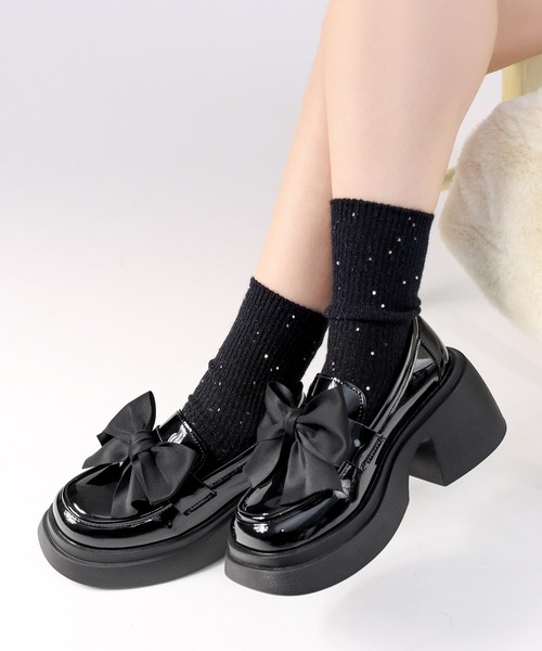 LOVEHUNTER(ラブハンター)の「LOVEHUNTER/+8.5cm 軽量厚底 ビッグリボンローファー(1698)(ローファー・レディース・ブラック系1/ブラック系2・S/M/L/LL)」の10枚目の写真