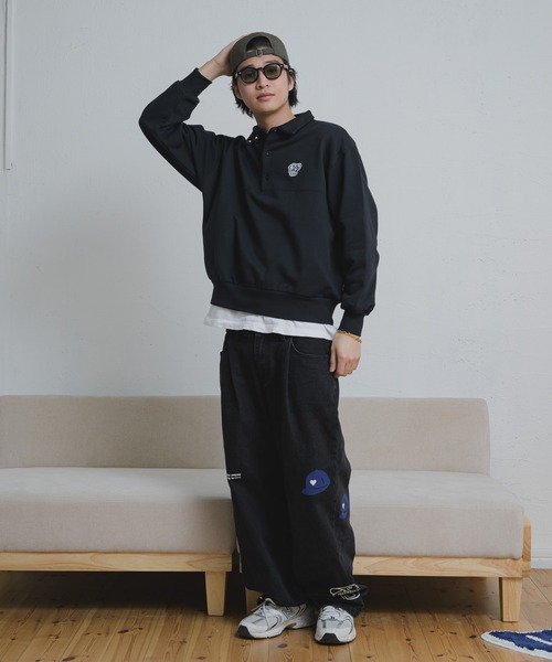 kaoyorinakami(カオヨリナカミ)の「BOY patch sweat polo shirt / ボーイパンチスウェットポロシャツ(スウェット・メンズ・ブラック/グレー・SMALL/MEDIUM/LARGE/X-LARGE)」の7枚目の写真