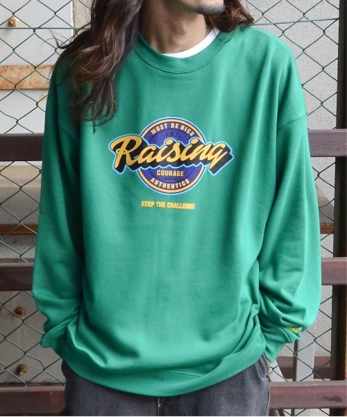 MODISH GAZE(モディシュガゼ)の「【MODISH GAZE】Risingプリントトレーナー(スウェット・メンズ・オフホワイト/グリーン・LARGE/MEDIUM)」の4枚目の写真