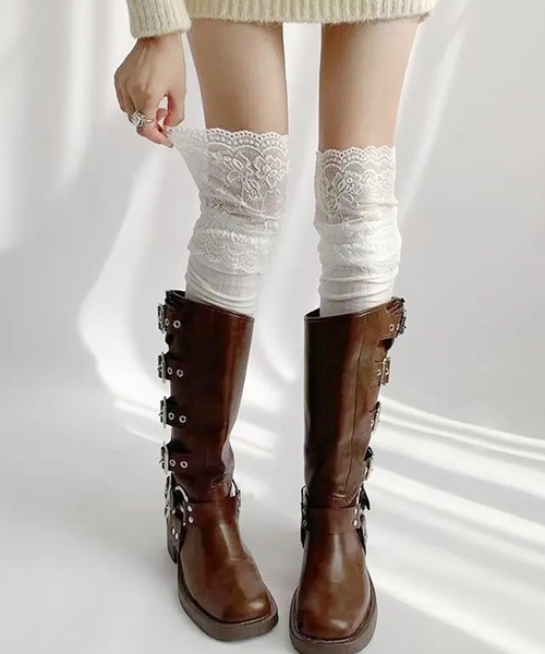 ammy.(エイミードット)の「【 ammy. / エイミードット 】 レース 切替 ニーハイ ソックス(ソックス/靴下・レディース・ブラック/ホワイト/グレー/ダークグレー/ブラウン・FREE)」の1枚目の写真