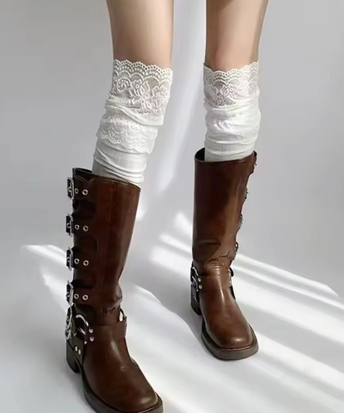 ammy.(エイミードット)の「【 ammy. / エイミードット 】 レース 切替 ニーハイ ソックス(ソックス/靴下・レディース・ブラック/ホワイト/グレー/ダークグレー/ブラウン・FREE)」の7枚目の写真