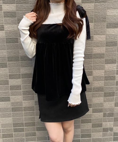 merrylatte(メリーラテ)の「ベロアリボンビスチェ(その他トップス・レディース・ブラック/ブラウン・MEDIUM)」の1枚目の写真