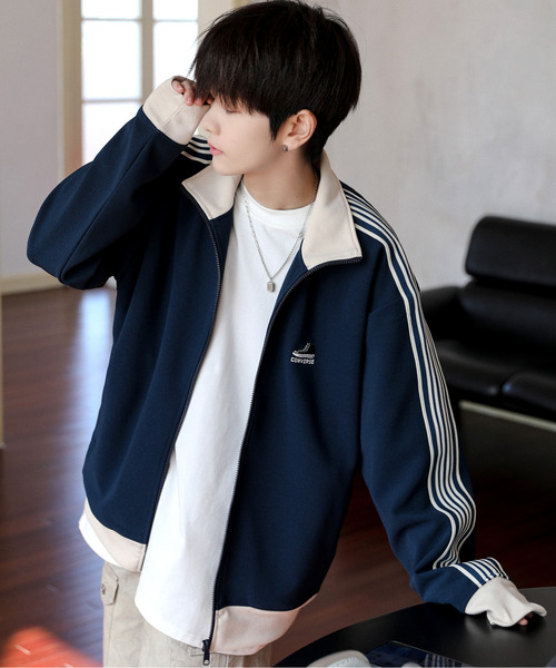 【セール】【neos】CONVERSE コンバース ルーズシルエット ワンポイントロゴ 刺繍 ライン ジャージ トラック ジャケット（ジャージ）｜CONVERSE（コンバース）