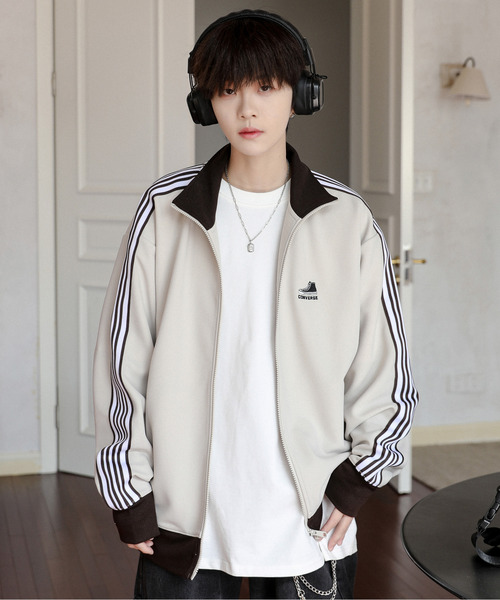 【セール】【neos】CONVERSE コンバース ルーズシルエット ワンポイントロゴ 刺繍 ライン ジャージ トラック ジャケット（ジャージ）｜CONVERSE（コンバース）