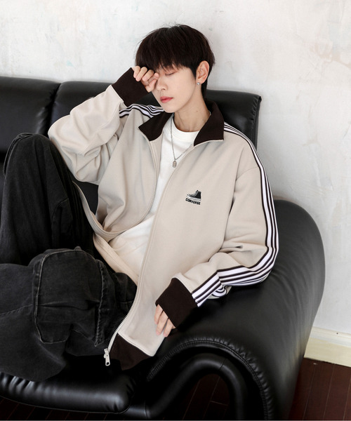 【セール】【neos】CONVERSE コンバース ルーズシルエット ワンポイントロゴ 刺繍 ライン ジャージ トラック ジャケット（ジャージ）｜CONVERSE（コンバース）