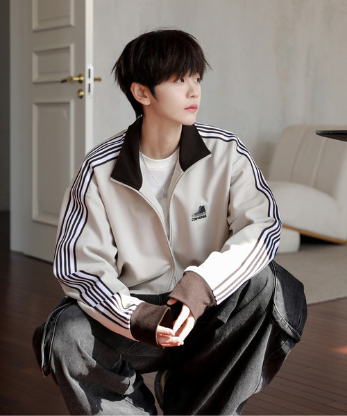 【セール】【neos】CONVERSE コンバース ルーズシルエット ワンポイントロゴ 刺繍 ライン ジャージ トラック ジャケット（ジャージ）｜CONVERSE（コンバース）