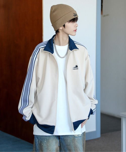 【セール】【neos】CONVERSE コンバース ルーズシルエット ワンポイントロゴ 刺繍 ライン ジャージ トラック ジャケット（ジャージ）｜CONVERSE（コンバース）
