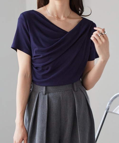 RANAN(ラナン)の「【4.6万枚突破!】【26SS新色追加】2WAYドレープオフショルリブTシャツ/接触冷感・UV対策(Tシャツ/カットソー・レディース・ブラック/グレー/ブルー/オフホワイト/チャコール/イエロー/ライトピンク/ネイビー/ダークブラウン/ライム・LL/L/M)」の21枚目の写真