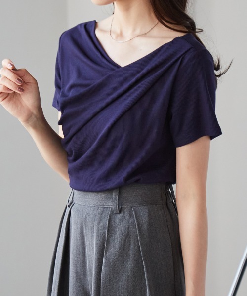 RANAN(ラナン)の「【4.6万枚突破!】【26SS新色追加】2WAYドレープオフショルリブTシャツ/接触冷感・UV対策(Tシャツ/カットソー・レディース・ブラック/グレー/ブルー/オフホワイト/チャコール/イエロー/ライトピンク/ネイビー/ダークブラウン/ライム・LL/L/M)」の22枚目の写真