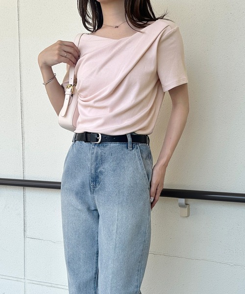 セール】【4万枚突破！】2WAYドレープオフショルリブTシャツ/接触冷感