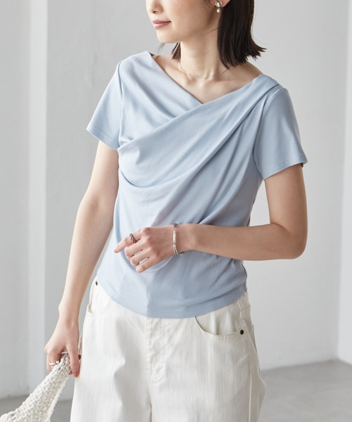 RANAN(ラナン)の「【4.4万枚突破!】2WAYドレープオフショルリブTシャツ/接触冷感・UV対策(Tシャツ/カットソー・レディース・ブラック/グレー/ブルー/オフホワイト/チャコール/イエロー/ライトピンク/ネイビー・LL/L/M)」の19枚目の写真