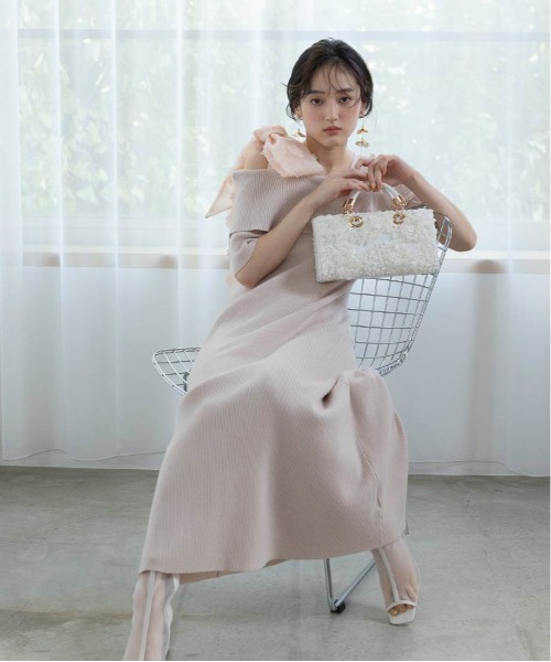 RANDA ワンピース セール】【Flower Collection】ワンショルダーリボンニットワンピース