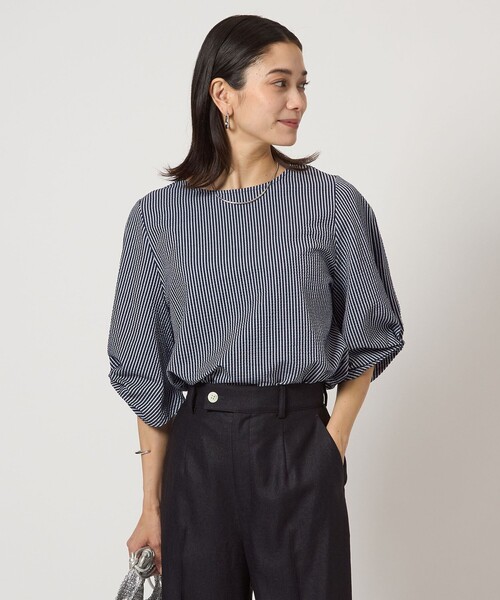 green label relaxing（グリーンレーベルリラクシング）の「サッカー タックスリーブ プルオーバー カットソー -UVカット-（Tシャツ/カットソー・レディース・コバルトブルー/オフホワイト/ブラック/ライトブルー・FREE）」の5枚目の写真