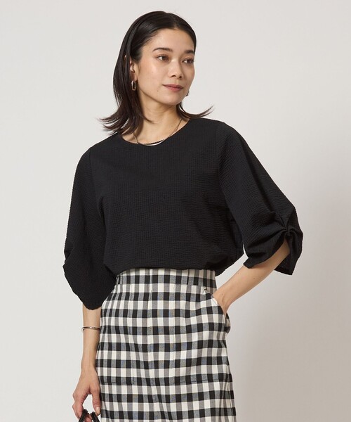 green label relaxing（グリーンレーベルリラクシング）の「サッカー タックスリーブ プルオーバー カットソー -UVカット-（Tシャツ/カットソー・レディース・コバルトブルー/オフホワイト/ブラック/ライトブルー・FREE）」の8枚目の写真