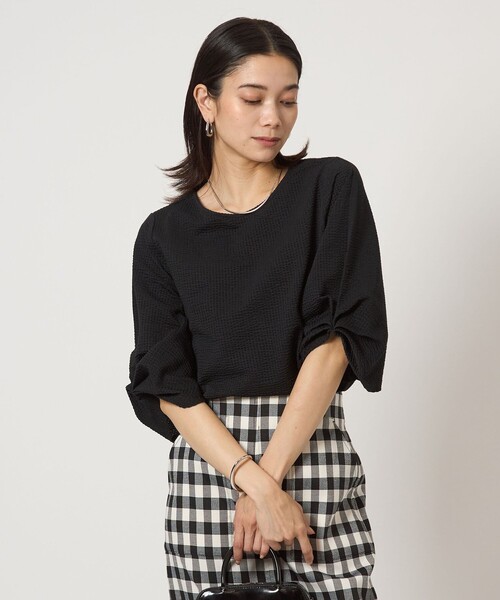 green label relaxing（グリーンレーベルリラクシング）の「サッカー タックスリーブ プルオーバー カットソー -UVカット-（Tシャツ/カットソー・レディース・コバルトブルー/オフホワイト/ブラック/ライトブルー・FREE）」の9枚目の写真