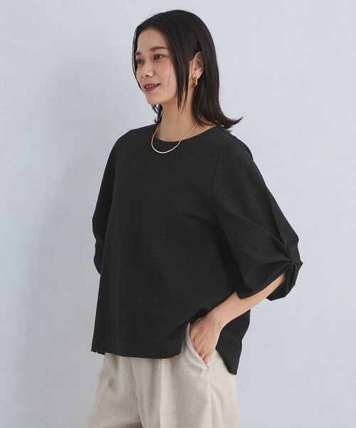 green label relaxing（グリーンレーベルリラクシング）の「サッカー タックスリーブ プルオーバー カットソー -UVカット-（Tシャツ/カットソー・レディース・コバルトブルー/オフホワイト/ブラック/ライトブルー・FREE）」の12枚目の写真