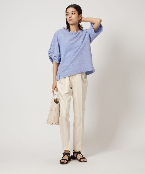 green label relaxing（グリーンレーベルリラクシング）の「サッカー タックスリーブ プルオーバー カットソー -UVカット-（Tシャツ/カットソー・レディース・コバルトブルー/オフホワイト/ブラック/ライトブルー・FREE）」の17枚目の写真