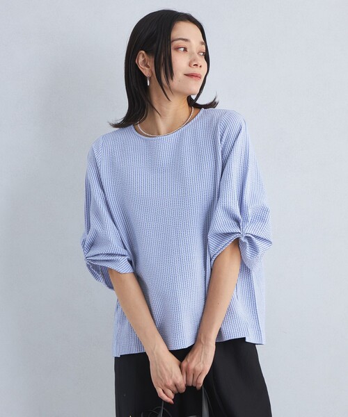 green label relaxing（グリーンレーベルリラクシング）の「サッカー タックスリーブ プルオーバー カットソー -UVカット-（Tシャツ/カットソー・レディース・コバルトブルー/オフホワイト/ブラック/ライトブルー・FREE）」の19枚目の写真