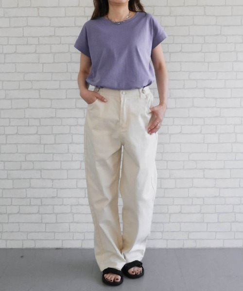 aquagarage(アクアガレージ)の「フレンチスリーブカットソー(Tシャツ/カットソー・レディース・オフホワイト/ベージュ/ブルーパープル/ブラック・ONESIZE)」の13枚目の写真