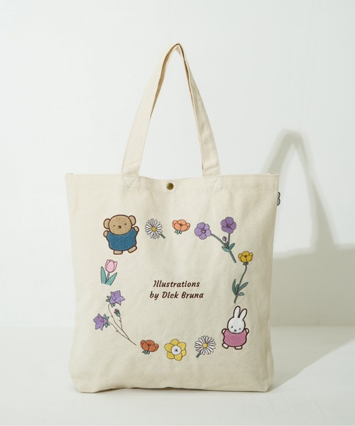 ミッフィー　刺繍トートバッグ miffy/ミッフィー】 A4サイズ対応 トートバッグ フラワーリース