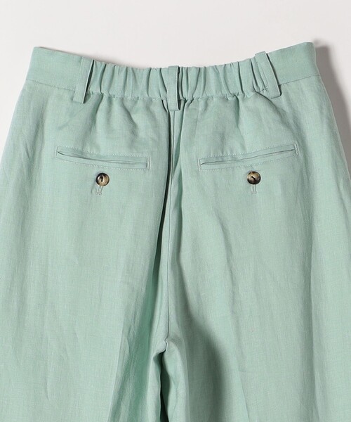 リネンパンツ　 アップルグリーン quaranciel:〈洗濯機可能〉リネン ミックス ワイド タック
