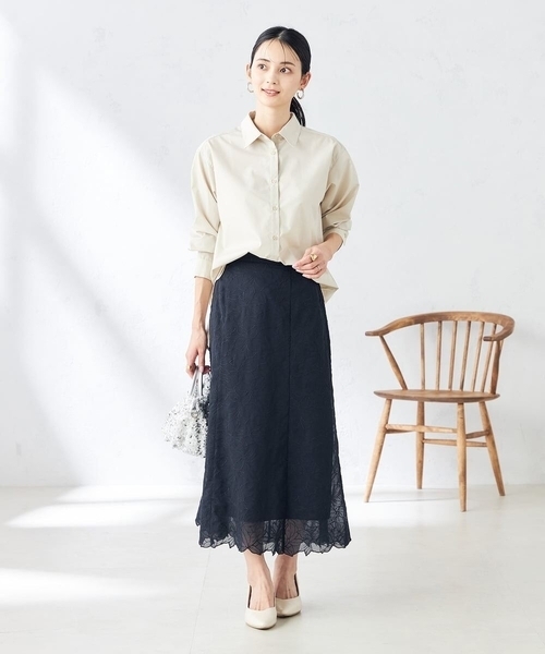 a.v.v（アーヴェヴェ）の「フラワー刺繍スカート（スカート・レディース・ネイビー/ライトグレー・38/40）」の9枚目の写真