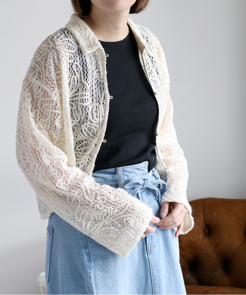 cepo(セポ)の「〈セットアップ対応〉ニットコード刺繍シャツブラウス(シャツ/ブラウス・レディース・ブラック/オフホワイト・M)」の1枚目の写真