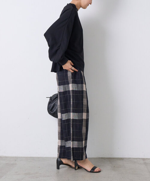 BEARDSLEY ビアズリー リネン チェック パンツ　インナー付き BEARDSLEY ビアズリー リネンチェックパンツ イージーワイド