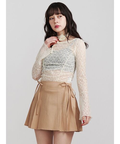 jouetie（ジュエティ）の「【FRUITSZIPPER鎮西寿々歌】リボンプリーツスカート（スカート・レディース・ベージュ・MEDIUM）」の2枚目の写真