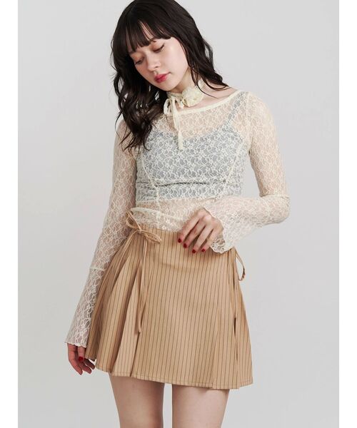 jouetie（ジュエティ）の「【FRUITSZIPPER鎮西寿々歌】リボンプリーツスカート（スカート・レディース・ベージュ・MEDIUM）」の4枚目の写真