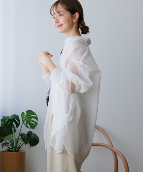 flower(フラワー)の「ロングシアーシャツ(シャツ/ブラウス・レディース・ベージュ/ホワイト・FREE)」の2枚目の写真