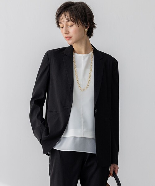自由区　【洗える】リネンレーヨンストレッチ テーラードサマージャケット 自由区【洗える】リネンレーヨンストレッチ テーラードサマージャケット